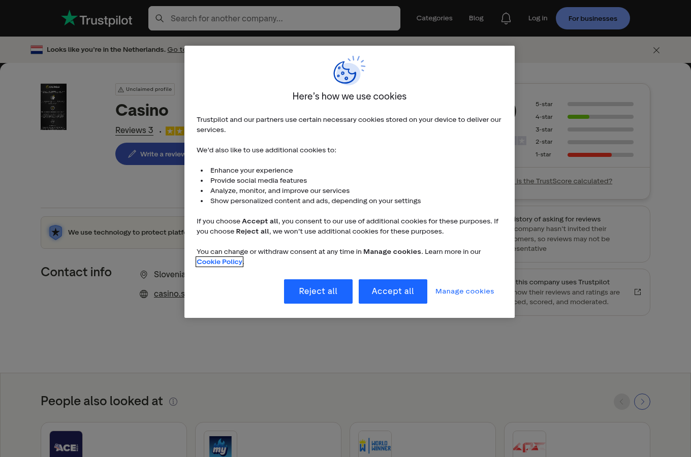 Zajem profila uporabniških ocen za domeno casino.si