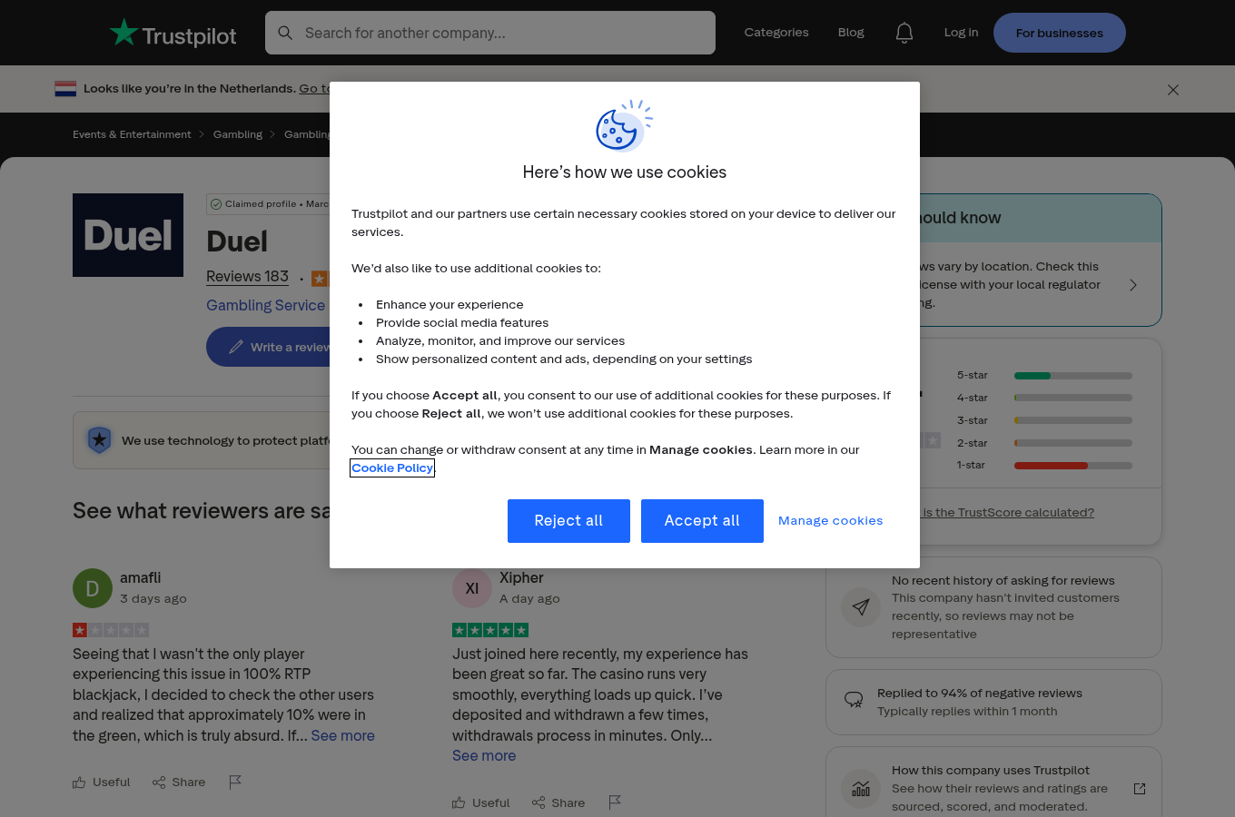 Zajem uporabniških ocen in odgovorov družbe za domeno duel.com