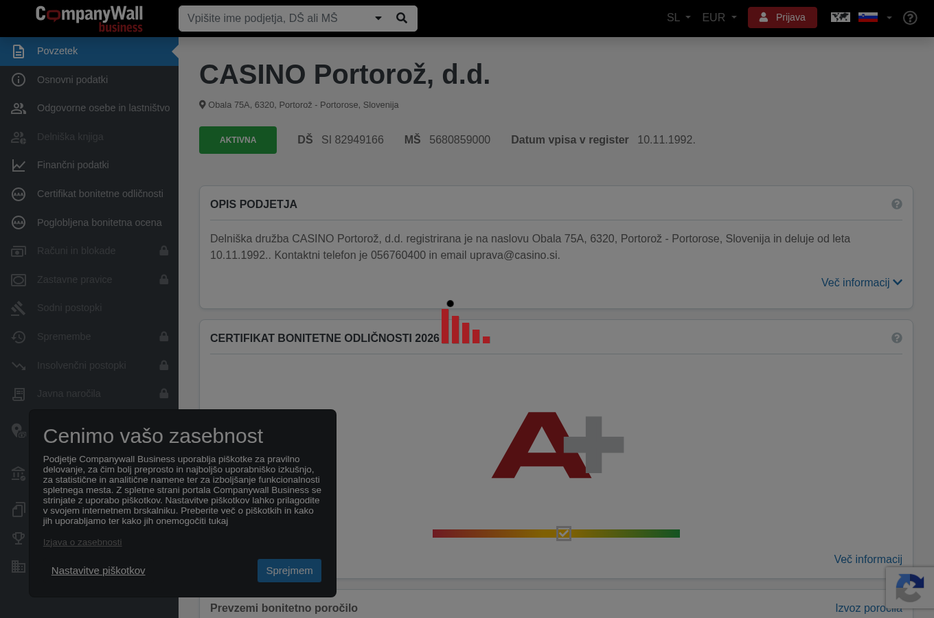 Zajem poslovnega profila družbe Casino Portorož, d. d.